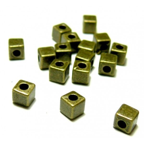 PAX 50 perles intercalaire petits cube 4mm métal couleur Bronze P103390 