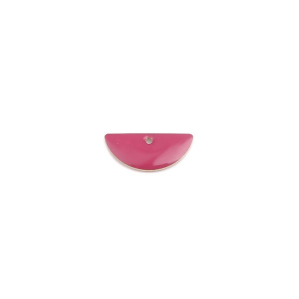 Sequins médaillons résine style émaillés Biface Demi Cercle Rose Foncé 18 par 8mm sur une base en métal dore
