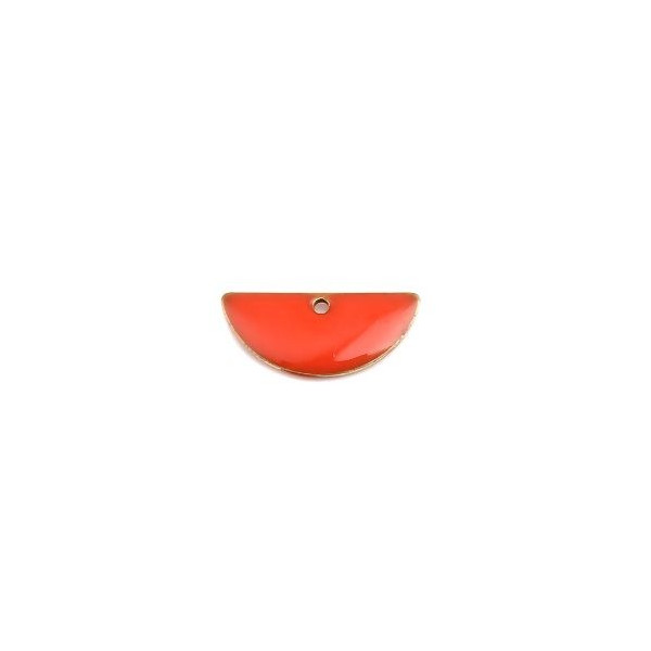 Sequins médaillons résine style émaillés Biface Demi Cercle Orange 18 par 8mm sur une base en métal dore