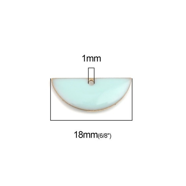 Sequins Médaillons Demi-Cercle 18x8mm Résine Émaillée Biface Bleu Pastel Doré