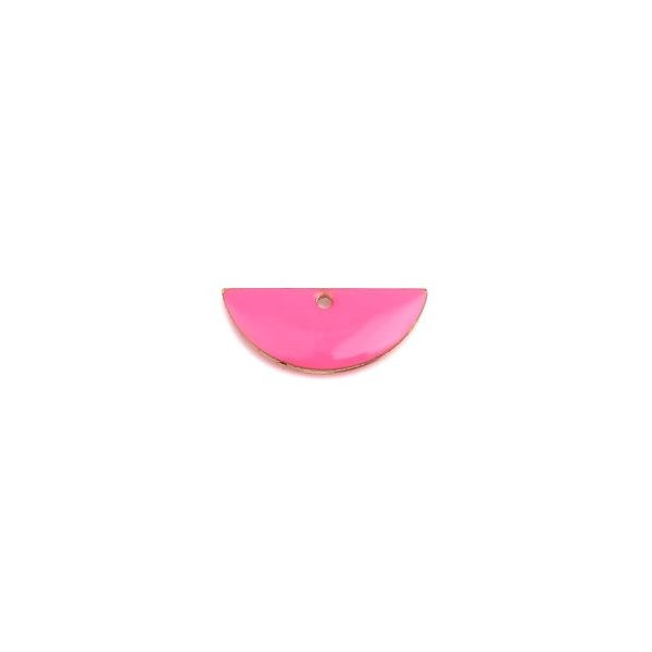 Sequins Médaillons Résine Émaillée Biface Demi-Cercle Rose Flashy 18x8mm