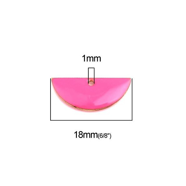 Sequins Médaillons Résine Émaillée Biface Demi-Cercle Rose Flashy 18x8mm
