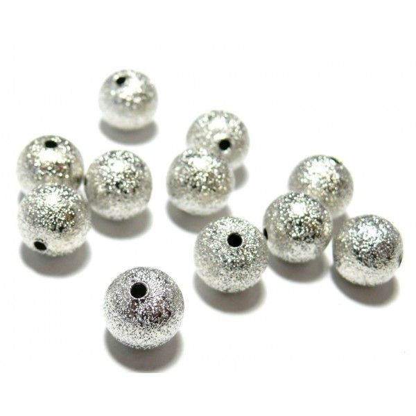 Perles intercalaires 8mm P11225 stardust granitees paillettes ARGENT PLATINE