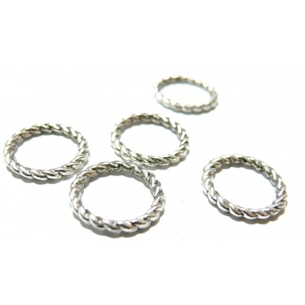 Lot de 20 pendentifs anneaux connecteur torsadés  métal couleur Argent Antique 2Y6329