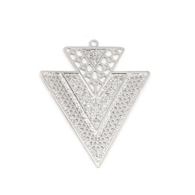 PS110239277 PAX 5 Estampes pendentif Geometrique Double Triangle de 40mm couleur Argent Platine