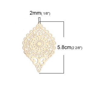 PS110143656 PAX 4 Estampes pendentif Losange Arabesque 58mm couleur Doré