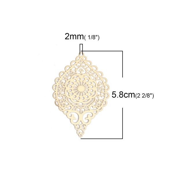 PS110143656 PAX 4 Estampes pendentif Losange Arabesque 58mm couleur Doré