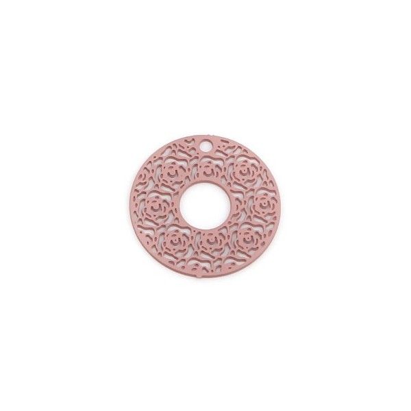 PS110239152 PAX 10 Estampes pendentifs Cercle multi Roses 15mm couleur Rose