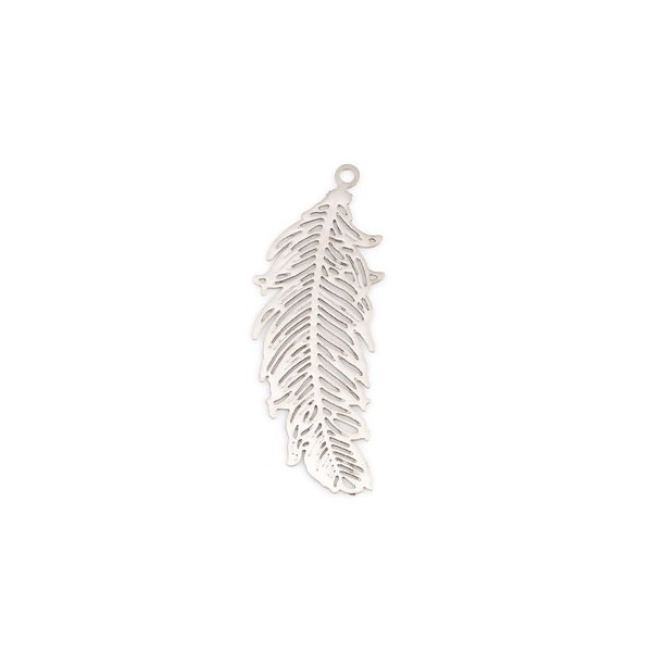 Estampes Pendentifs Plumes Ajourées 34mm – Métal Couleur Argent Platine