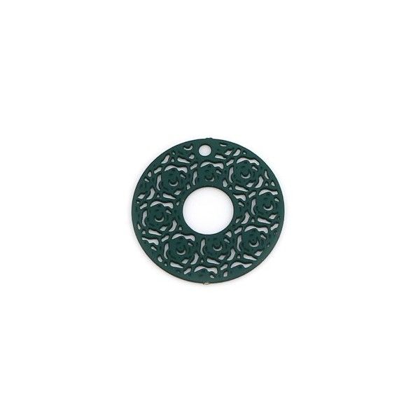 PS110239153 PAX 10 Estampes pendentifs Cercle multi Roses 15mm couleur Vert