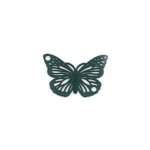 PS110239002 PAX 10 Estampes pendentifs Papillon Filigrane 19mm métal couleur Vert