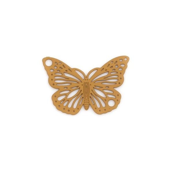 PS110239004 PAX 10 Estampes pendentifs Papillon Filigrane 19mm métal couleur Moutarde