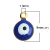 Pendentifs émaillés biface, Rond Bleu Oeil, Porte Bonheur 6mm, Acier Inoxydable base Doré