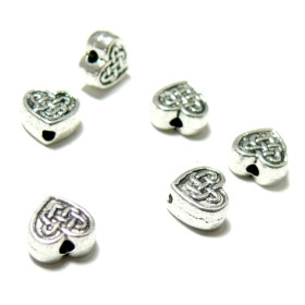 Perles intercalaires Coeur Noeud 7mm,  couleur ARGENT ANTIQUE