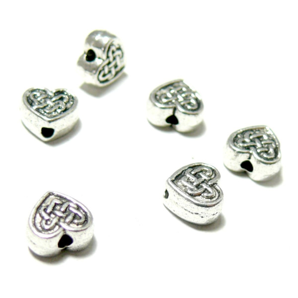Perles intercalaires Coeur Noeud 7mm,  couleur ARGENT ANTIQUE