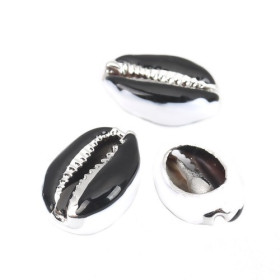 S110215187 PAX 4 slides médaillons émaillés Coquillage Cauri Noir sur une base en métal Argenté