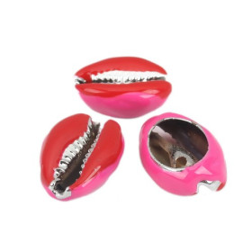 S110215189 PAX 4 slides médaillons émaillés Coquillage Cauri Rouge et Rose sur une base en métal Argenté