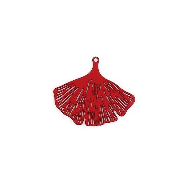 PS110239222 PAX 5 Estampes pendentifs Feuille Ginkgo Biloba Filigrane 25mm métal couleur Rouge