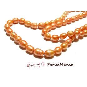 Perles d'eau douce teintées ORANGE SAUMON forme de GRAIN DE RIZ ovale 5 par 7mm