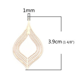 PS110206601  PAX 10 Estampes pendentif filigrane Feuille Goutte couleur Doré de 39mm