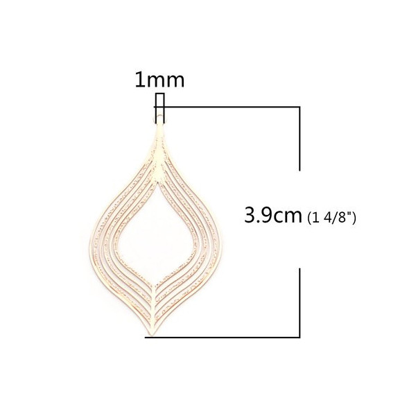 PS110206601  PAX 10 Estampes pendentif filigrane Feuille Goutte couleur Doré de 39mm
