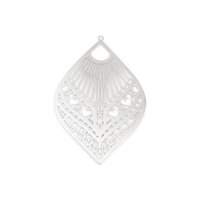 Estampes Pendentifs Grande Feuille Goutte Filigrane 59mm – Métal Argent Platine