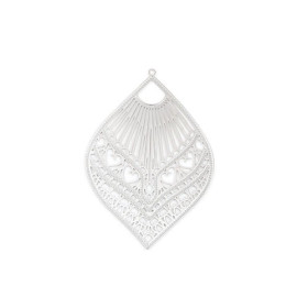 PS110239228 PAX 4 Estampes pendentifs Grande Feuille, Goutte Filigrane 59mm métal couleur Argent Platine