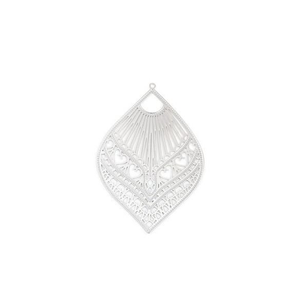 Estampes Pendentifs Grande Feuille Goutte Filigrane 59mm – Métal Argent Platine