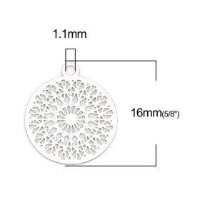 Estampes pendentif 14mm filigrane Mandala Argent Platine