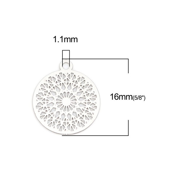 Estampes pendentif 14mm filigrane Mandala Argent Platine