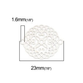 PS110249776 PAX 5 Estampes connecteur pendentif 23mm filigrane Mandala Argent Platine