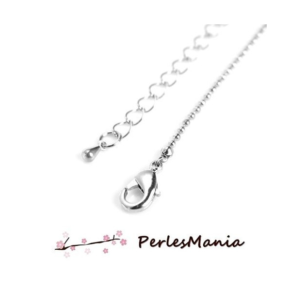 Colliers Chaîne à Billes Boules 1.5mm avec Chaîne d’Extension Argent Platine