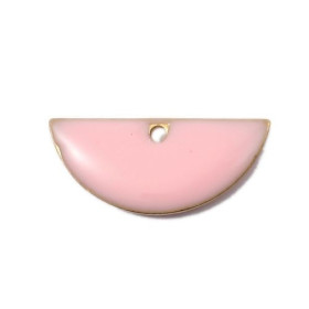 Sequins médaillons résine style émaillés Biface Demi Cercle Rose Clair 18 par 8mm sur une base en métal dore
