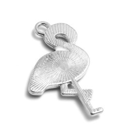 PS110243535 PAX 5 pendentifs breloque Flamant Rose Foncé style Emaille 31mm metal Argenté
