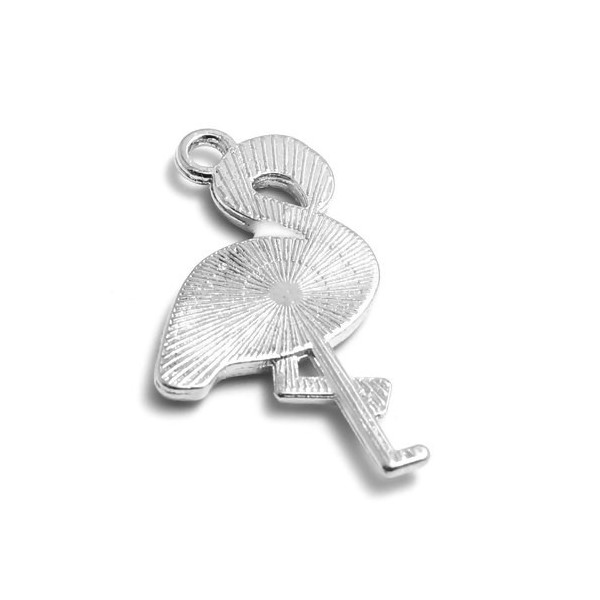 PS110243535 PAX 5 pendentifs breloque Flamant Rose Foncé style Emaille 31mm metal Argenté