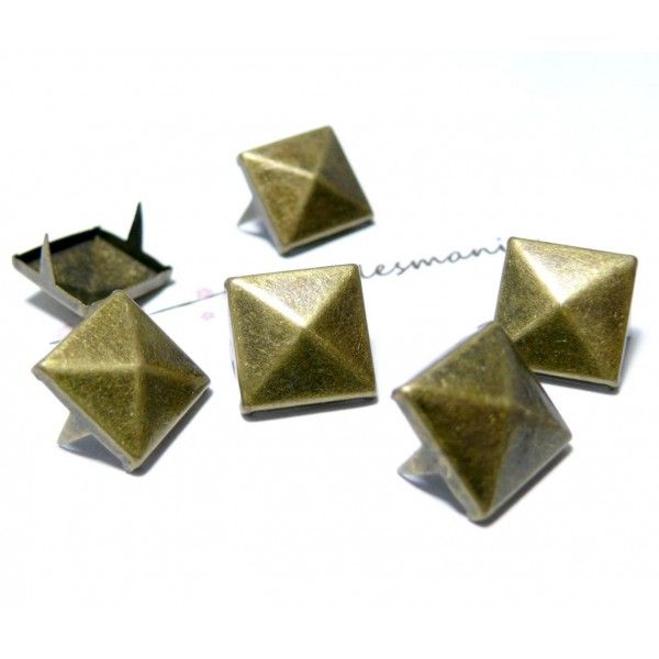 PAX de 50 clous, rivets 12mm Pyramide carré à 2 Griffes métal couleur Bronze