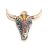 PS110152572 PAX 5 pendentifs Buffalo Tete Vache Boho Chic style emaillé 22mm metal couleur Doré