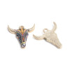 PS110152572 PAX 5 pendentifs Buffalo Tete Vache Boho Chic style emaillé 22mm metal couleur Doré