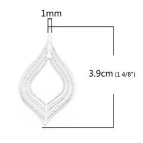 PS110206600  PAX 10 Estampes pendentif filigrane Feuille Goutte couleur Argent Platine de 39mm