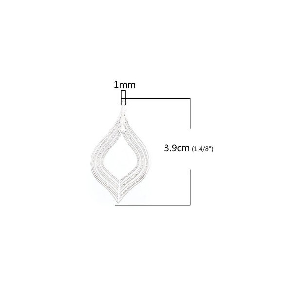 Estampes Pendentif Filigrane Feuille Goutte 39mm – Cuivre Argent Platine