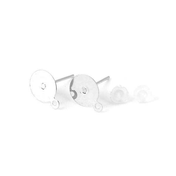 PS110120214 PAX 20 Supports de Boucle d'oreille Puce clou avec attache 8mm métal couleur Argent Platine 