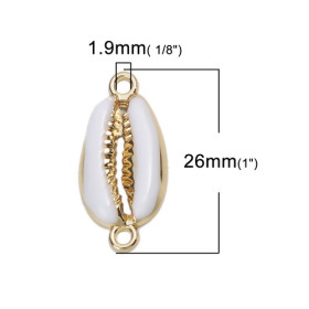 PS110208265 PAX 4 pendentifs breloque Coquillage Cauri Blanc style Emaille résine sur metal Dore