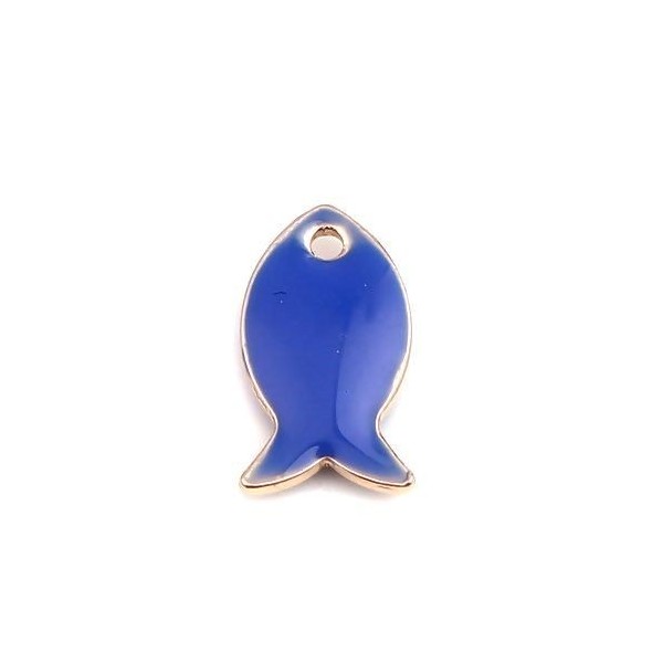 pendentifs Poisson Bleu style emaillé 14 mm metal couleur Doré