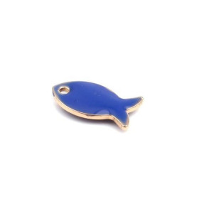 PS110250611 PAX 5 pendentifs Poisson Bleu style emaillé 14 mm metal couleur Doré