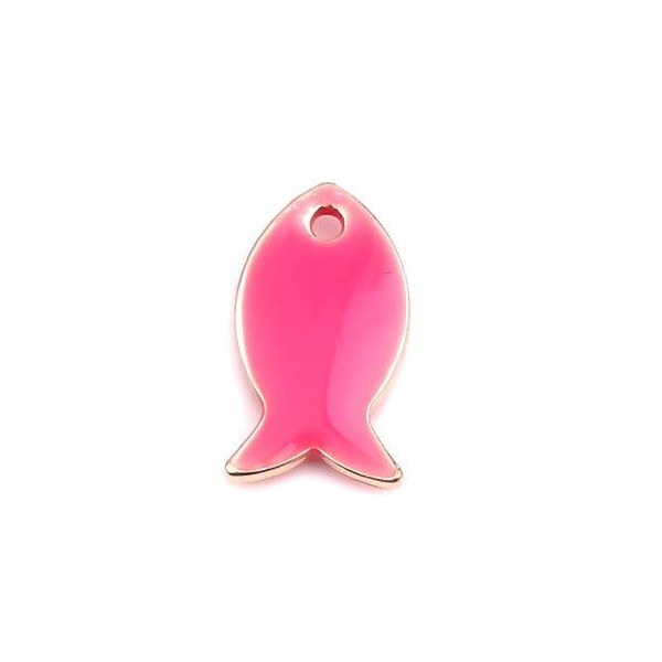pendentifs Poisson Rose Flashy style emaillé 14 mm metal couleur Doré