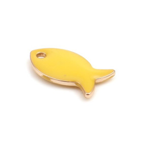 PS110250614 PAX 5 pendentifs Poisson Jaune style emaillé 14 mm metal couleur Doré