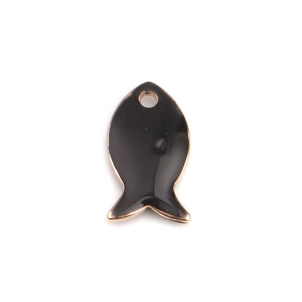 pendentifs Poisson Noir style emaillé 14 mm metal couleur Doré