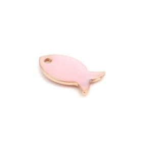 pendentifs Poisson Rose Clair style emaillé 14 mm metal couleur Doré DIY bijoux