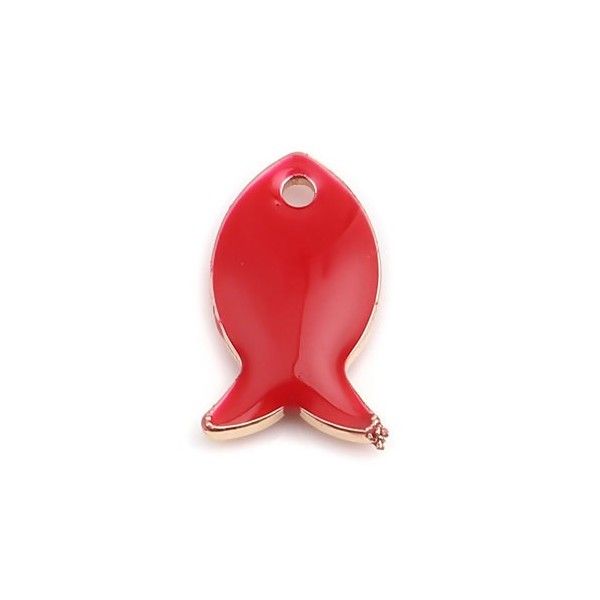 pendentifs Poisson Rouge Clair style emaillé 14 mm metal couleur Doré
