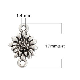 Lot de 20 pendentifs connecteur fleurs métal couleur Argent Antique ref PEA11003Y